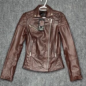 Bod & Christensen‎ Oxblood Leather Motorcycle Jacket Women's XS Moto Biker NWT